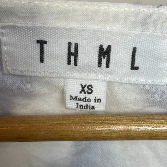 THML XS Pink Peach‎ Tribal Mini Dress Boho Fringe Tiered Cotton Metallic - Picture 6 of 8